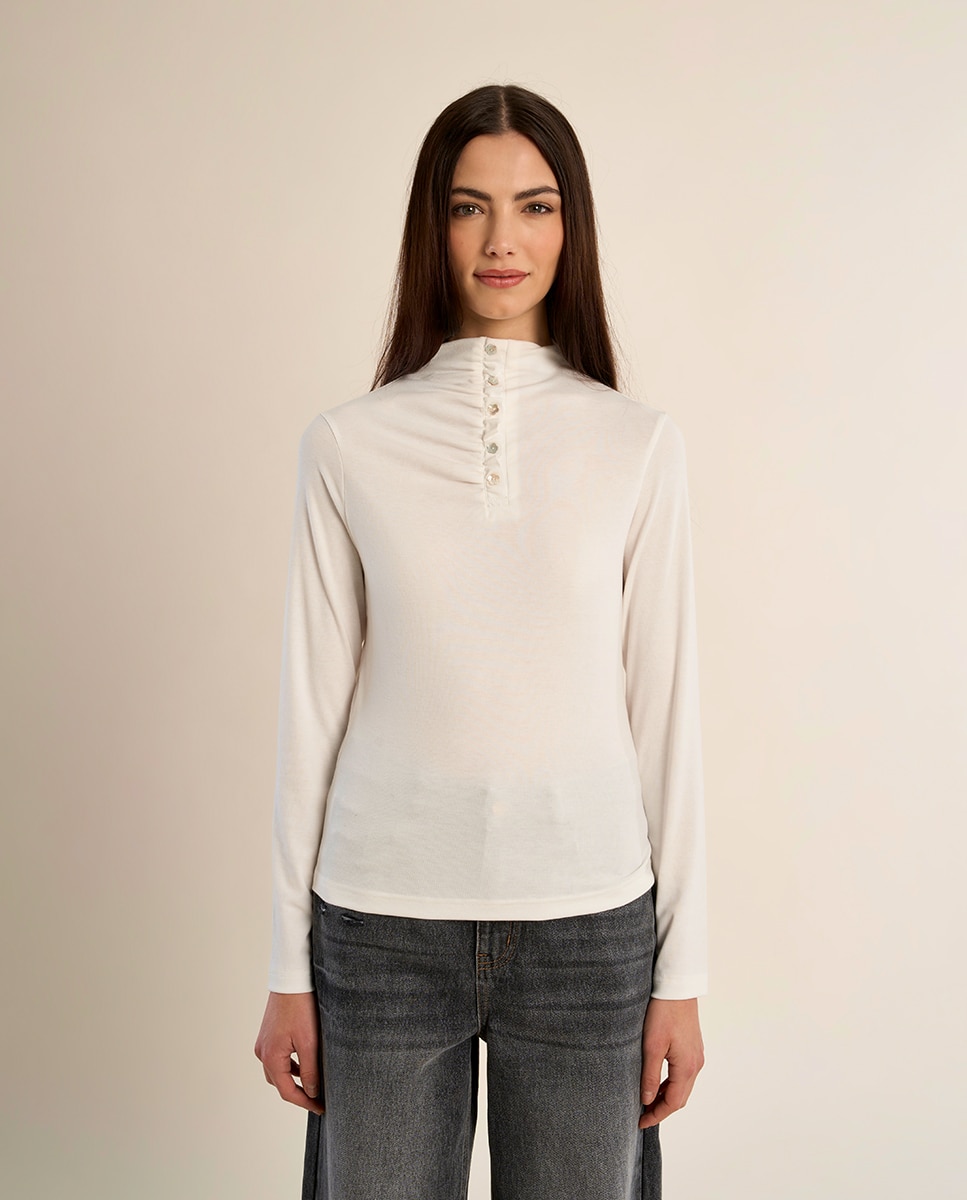 Jersey de mujer de manga larga detalle botones - Molly Bracken - Crudo Crudo-2