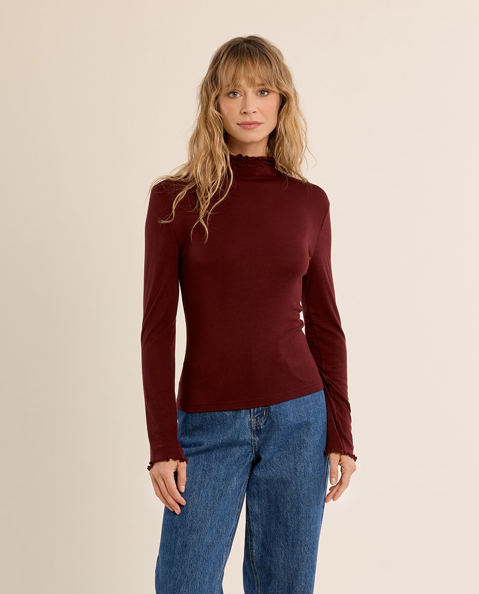 Jersey de mujer de manga larga cuello alto - Molly Bracken - Burdeos Burdeos-2
