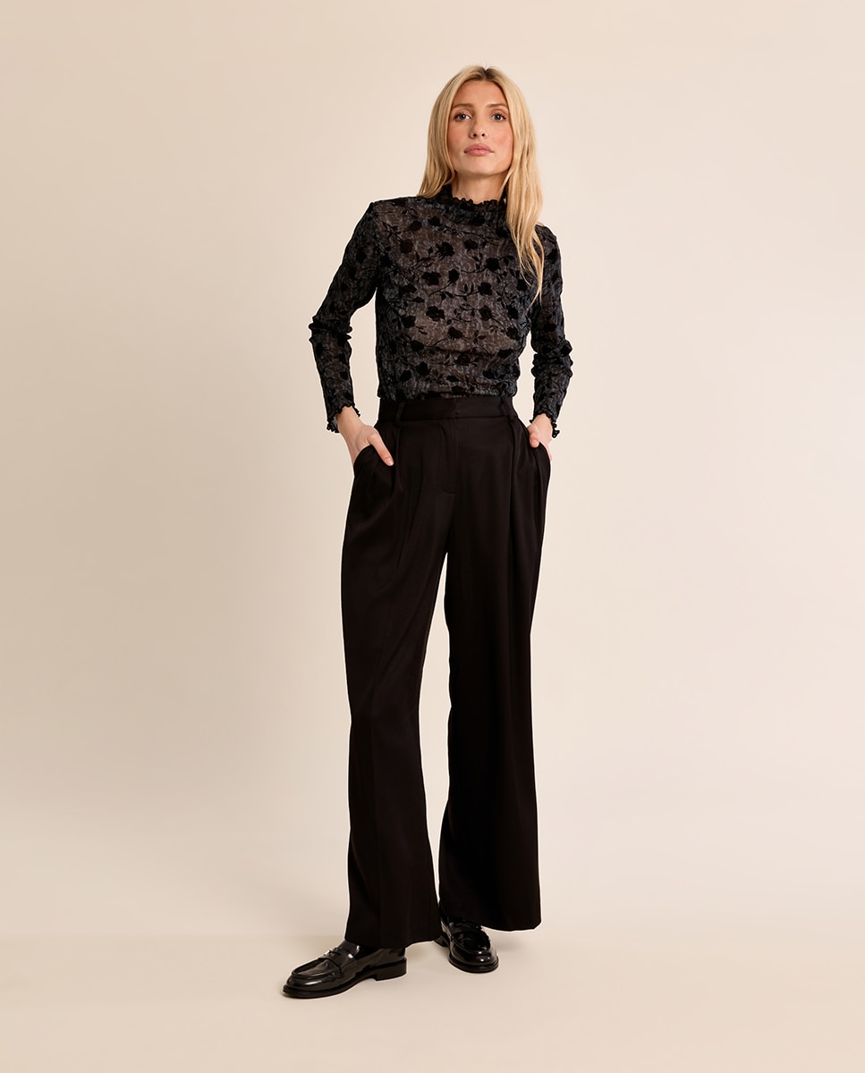 Jersey de mujer de manga larga con estampado - Molly Bracken - Negro Negro-1