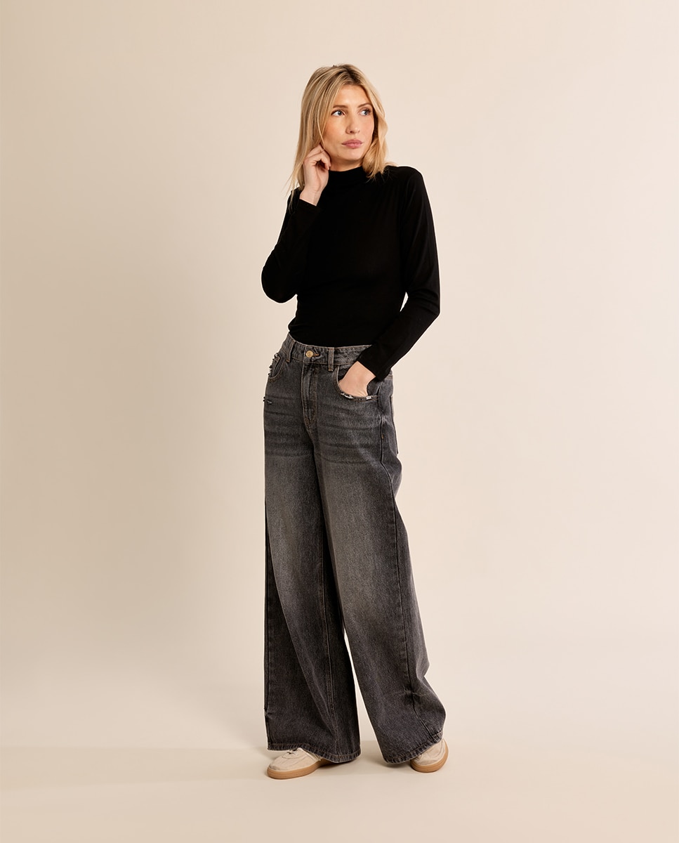Jersey de mujer de manga larga cuello cerrado - Molly Bracken - Negro Negro-1