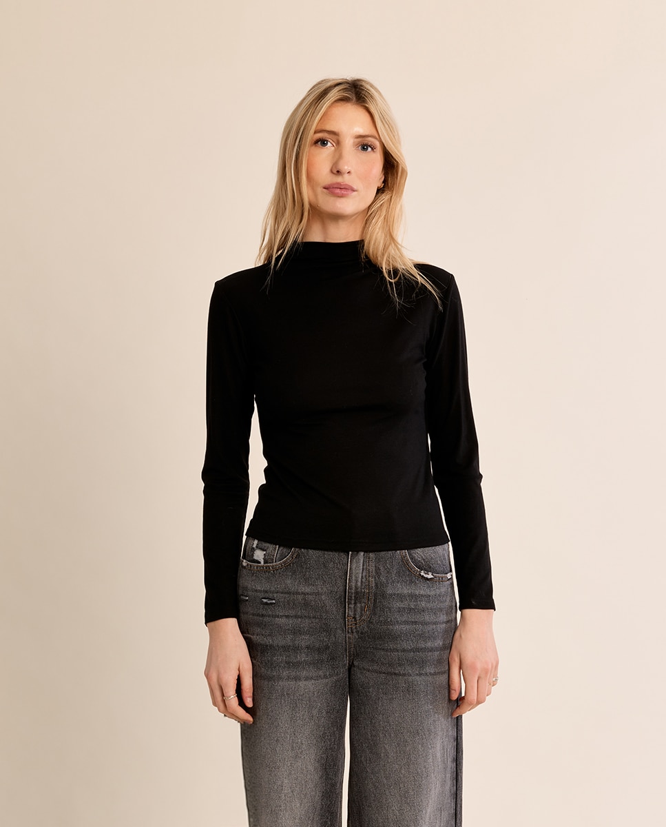 Jersey de mujer de manga larga cuello cerrado - Molly Bracken - Negro Negro-2