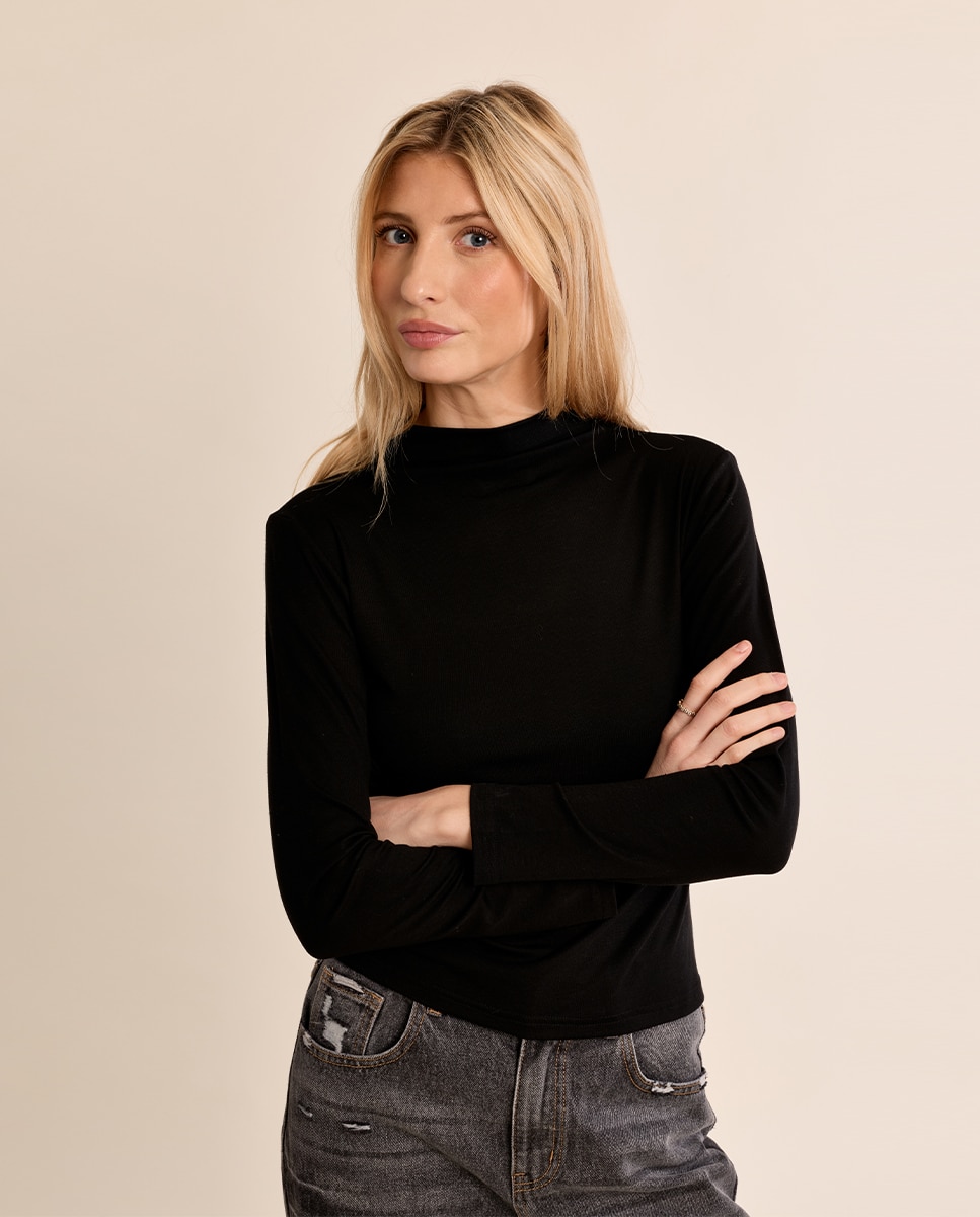 Jersey de mujer de manga larga cuello cerrado - Molly Bracken - Negro Negro-3