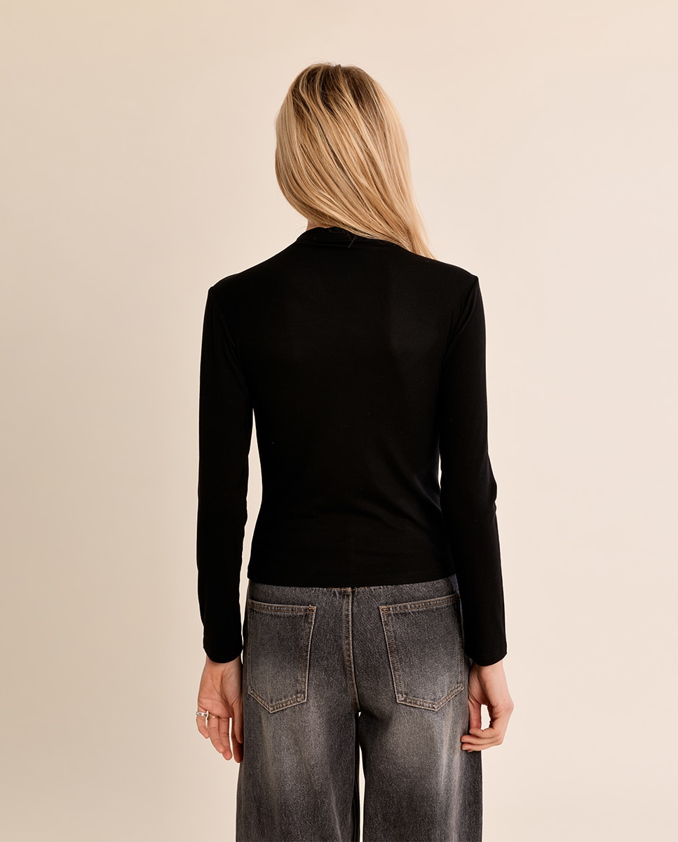 Jersey de mujer de manga larga cuello cerrado - Molly Bracken - Negro Negro-4