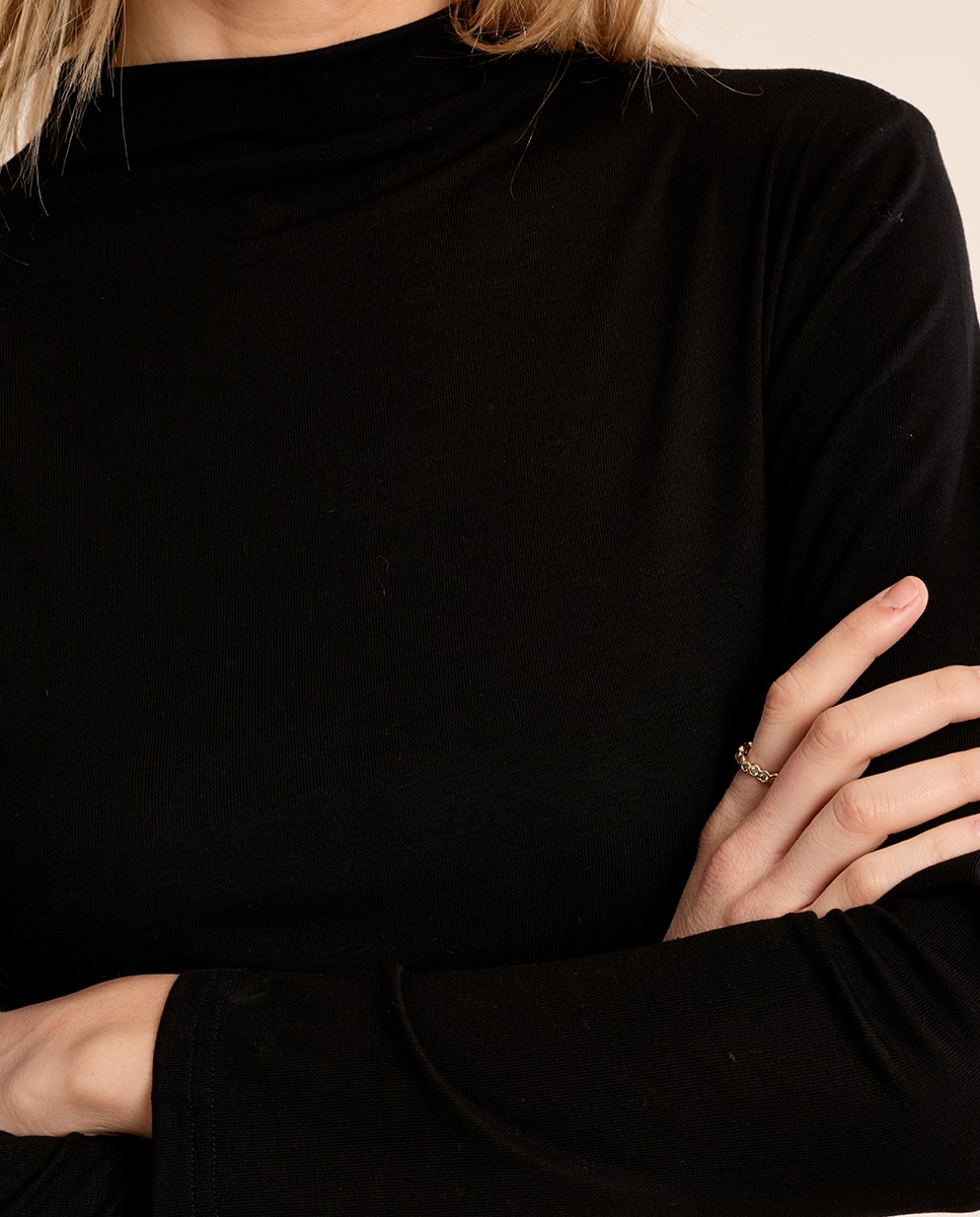 Jersey de mujer de manga larga cuello cerrado - Molly Bracken - Negro Negro-5