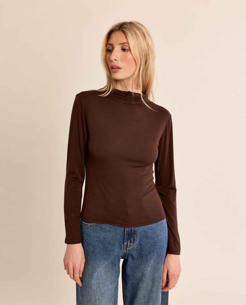 Jersey de mujer de manga larga cuello cerrado - Molly Bracken - Marrón chocolate Marrón chocolate-2