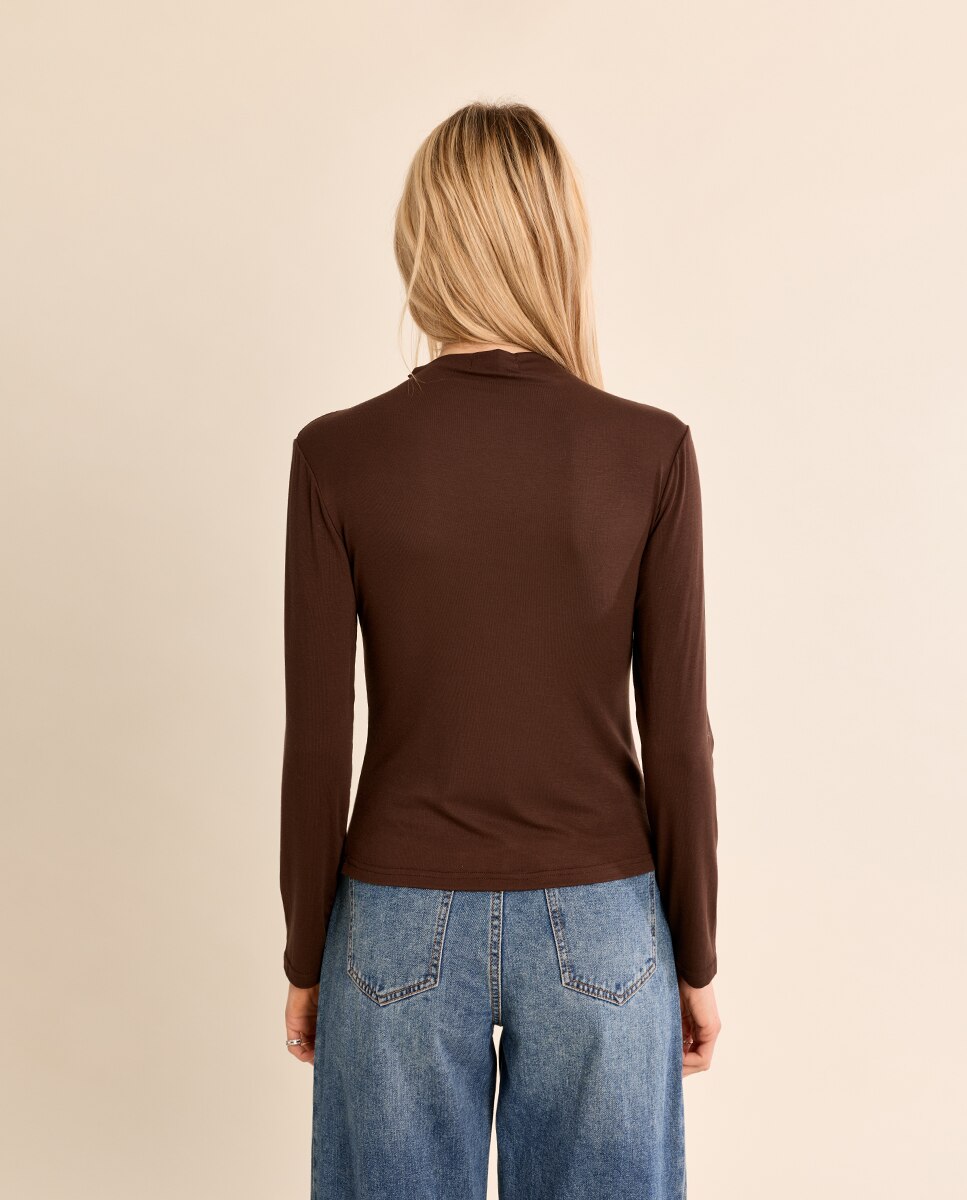 Jersey de mujer de manga larga cuello cerrado - Molly Bracken - Marrón chocolate Marrón chocolate-4