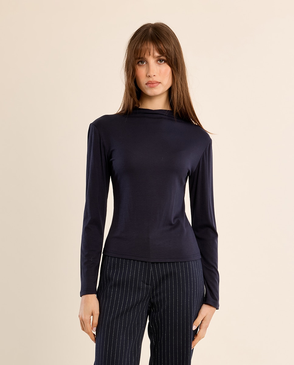 Jersey de mujer de manga larga cuello cerrado - Molly Bracken - Azul marino Azul marino-2