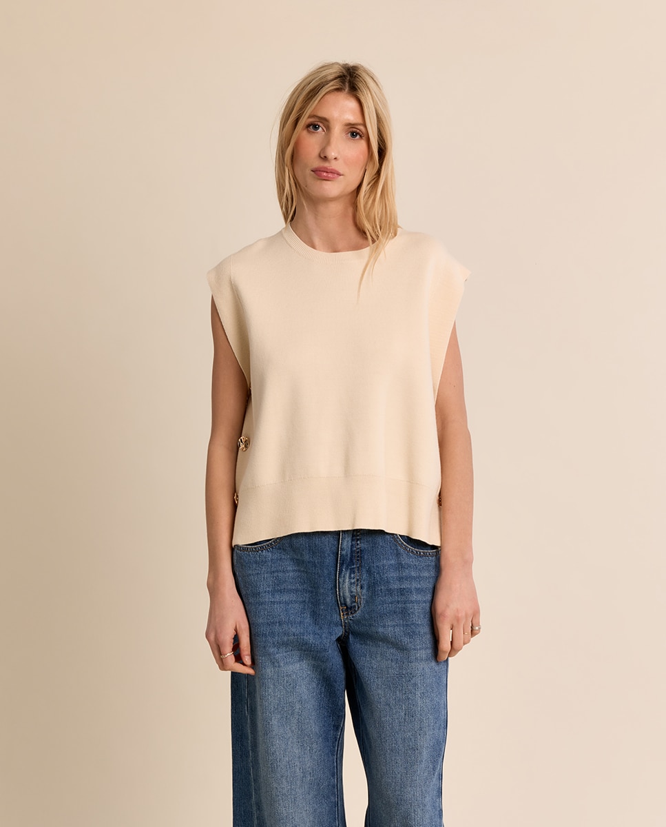 Jersey de mujer de manga sisa detalle botones - Molly Bracken - Beige Beige-2
