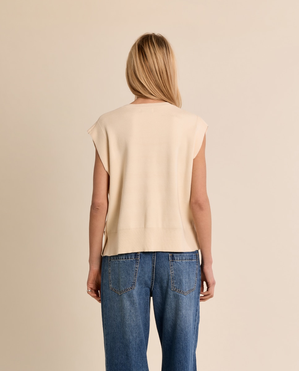 Jersey de mujer de manga sisa detalle botones - Molly Bracken - Beige Beige-4