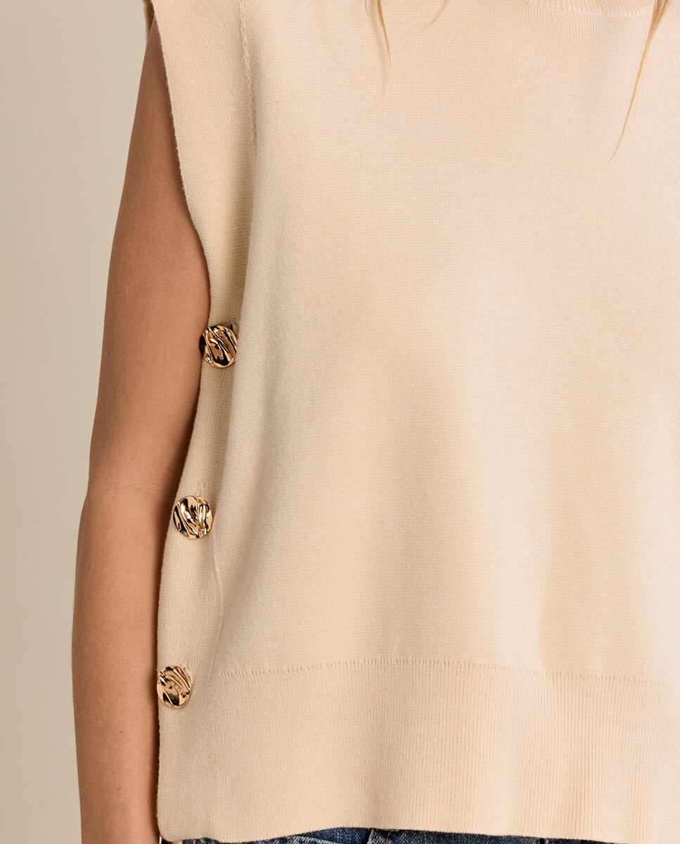 Jersey de mujer de manga sisa detalle botones - Molly Bracken - Beige Beige-5