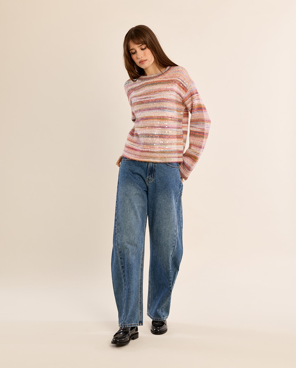 Jersey de mujer de manga larga motivo rayas - Molly Bracken - Rosa Rosa-1