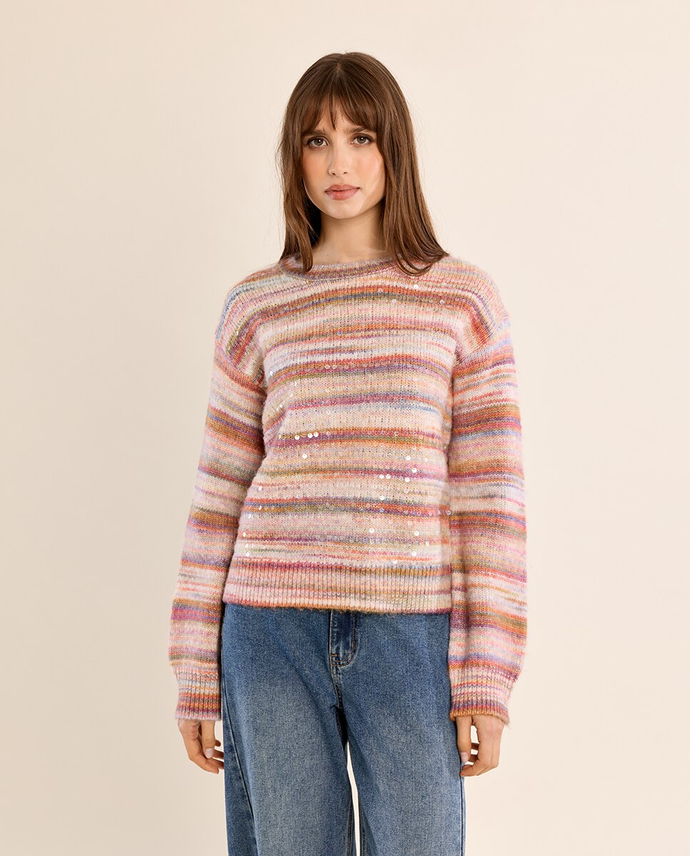Jersey de mujer de manga larga motivo rayas - Molly Bracken - Rosa Rosa-2