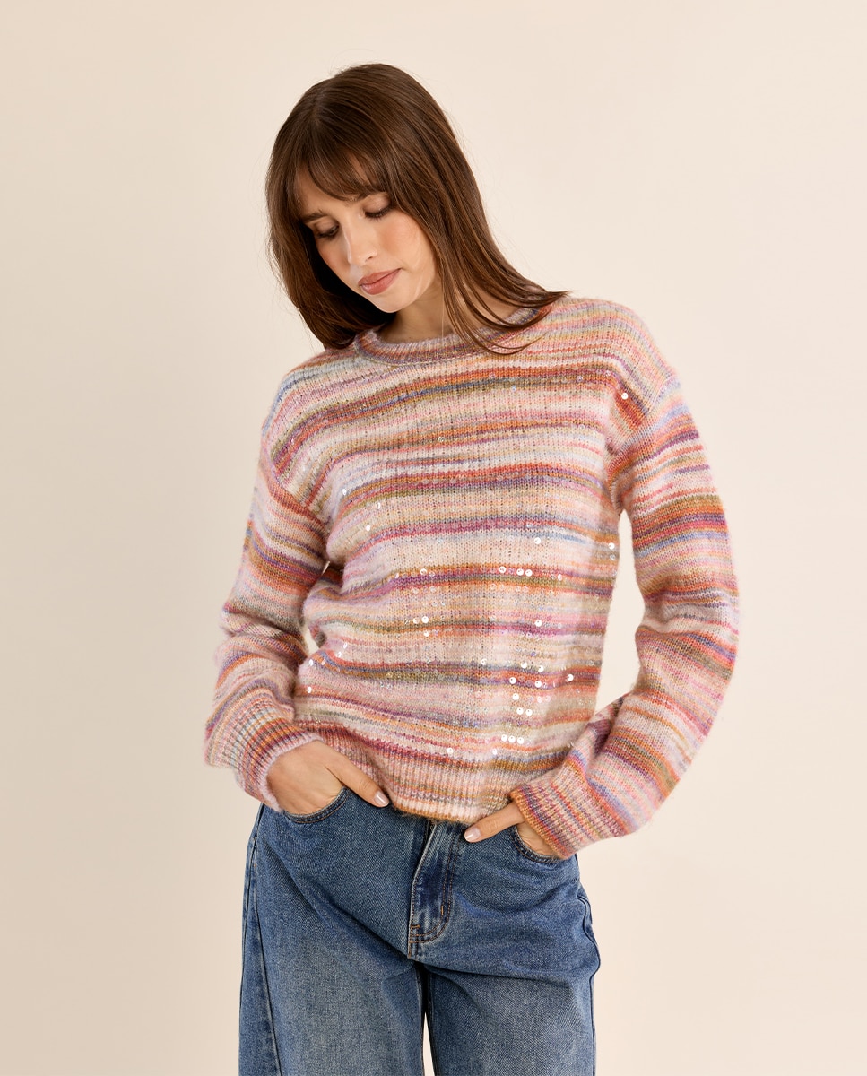 Jersey de mujer de manga larga motivo rayas - Molly Bracken - Rosa Rosa-3