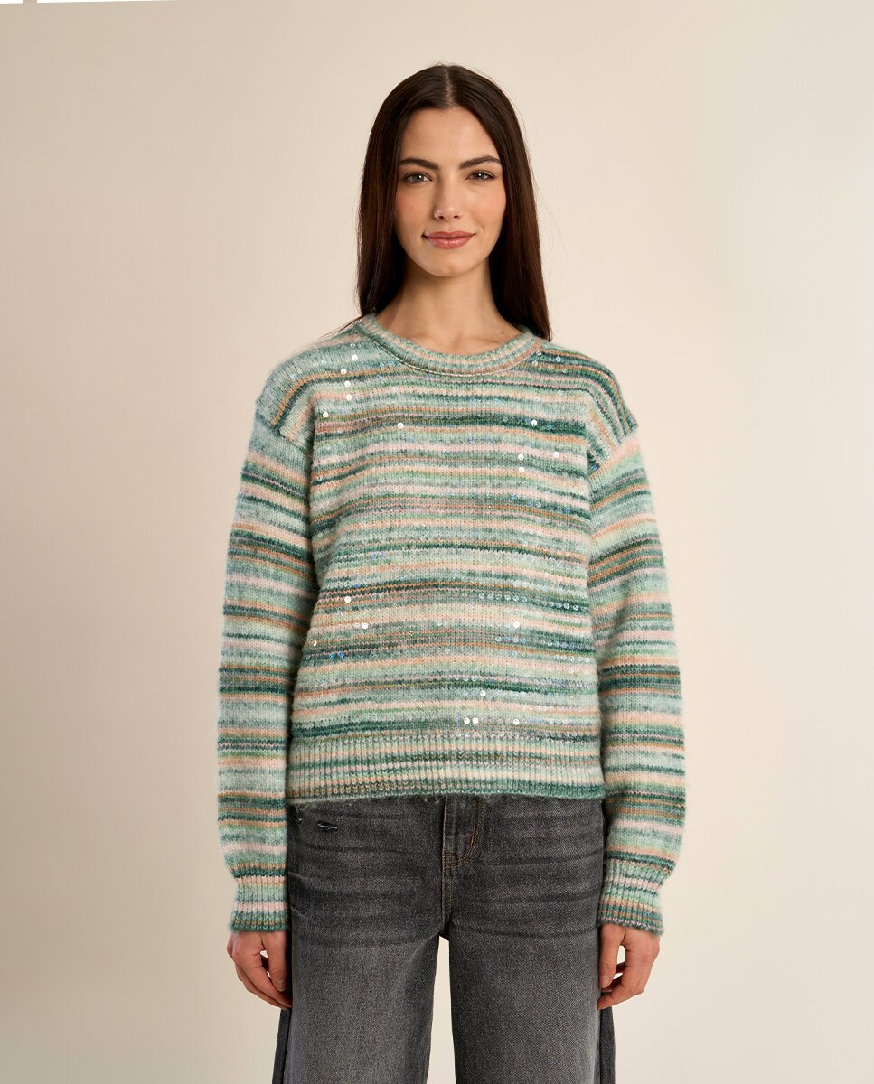 Jersey de mujer de manga larga motivo rayas - Molly Bracken - Azul océano / Turquesa Azul océano / Turquesa-2