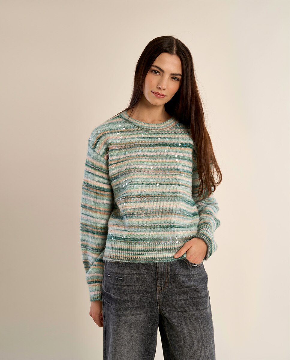 Jersey de mujer de manga larga motivo rayas - Molly Bracken - Azul océano / Turquesa Azul océano / Turquesa-3