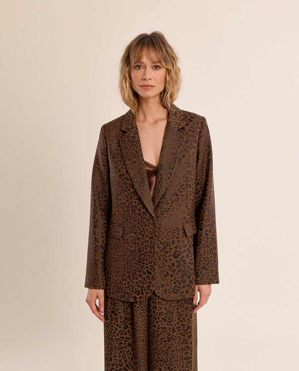 Blazer de mujer de manga larga con estampado - Molly Bracken - Marrón chocolate Marrón chocolate-2