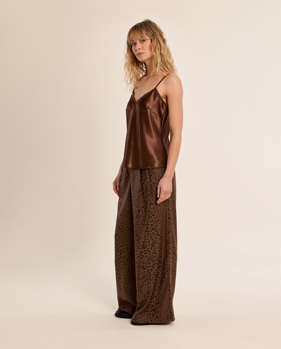 Pantalón de mujer largo con estampado - Molly Bracken - Marrón chocolate Marrón chocolate-1