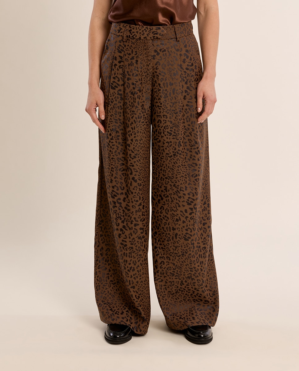 Pantalón de mujer largo con estampado - Molly Bracken - Marrón chocolate Marrón chocolate-2