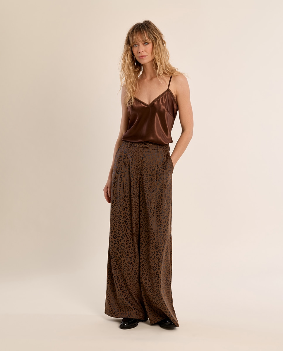 Pantalón de mujer largo con estampado - Molly Bracken - Marrón chocolate Marrón chocolate-3