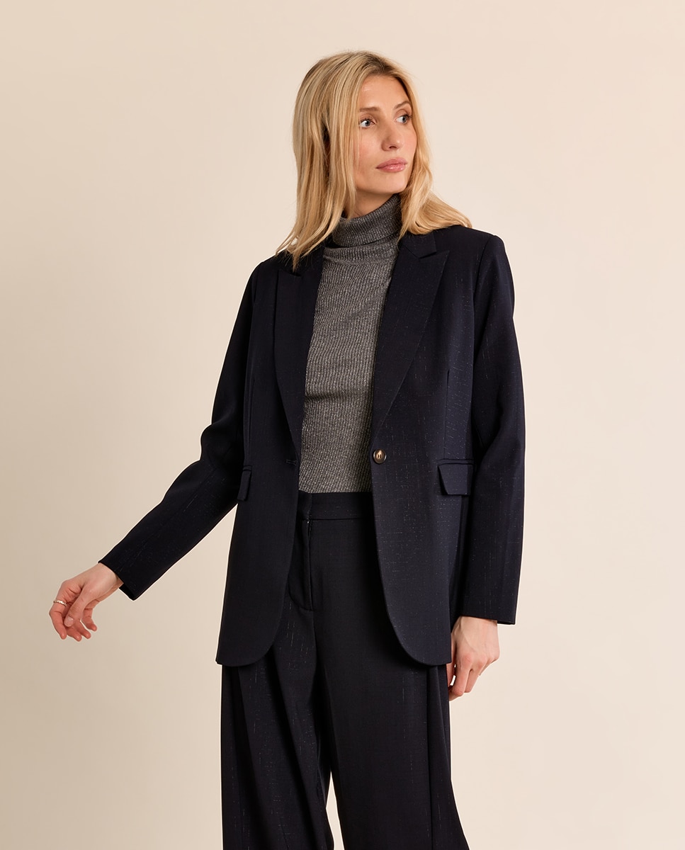 Blazer de mujer de manga larga cuello y solapa - Molly Bracken - Azul marino Azul marino-3