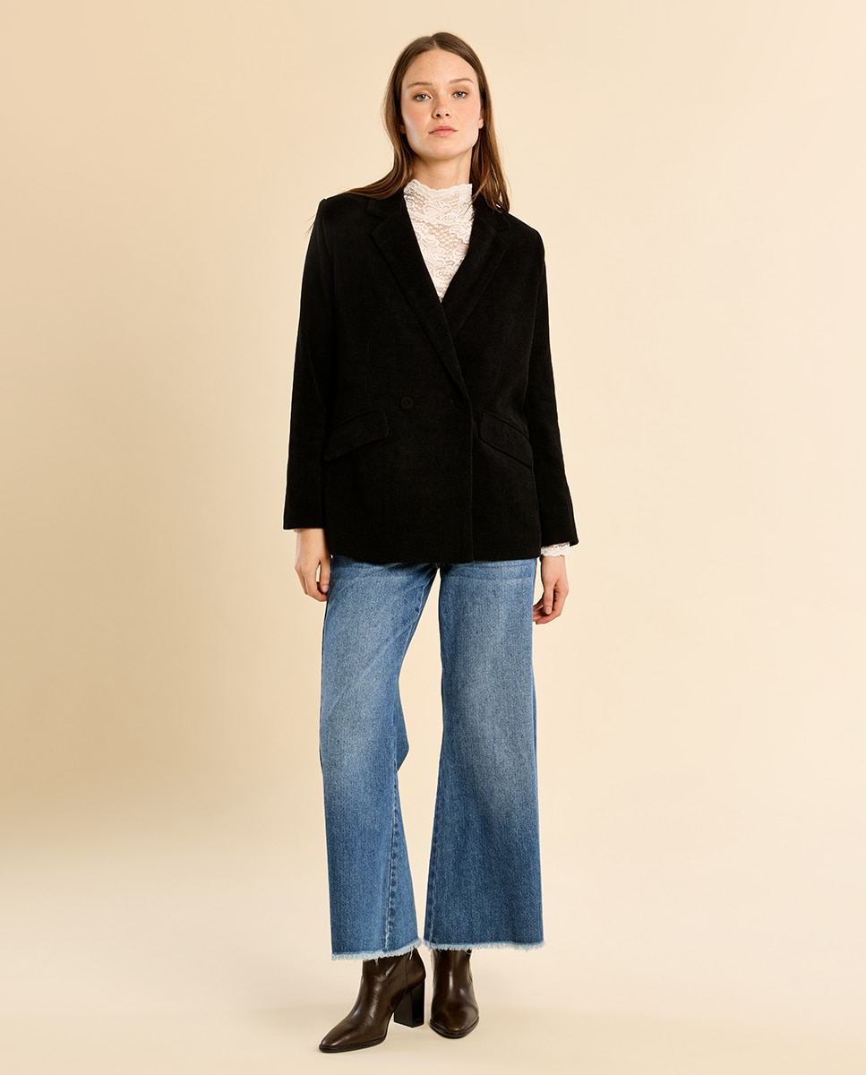 Blazer de mujer aterciopelado con cuello y solapa - Molly Bracken - Negro Negro-1