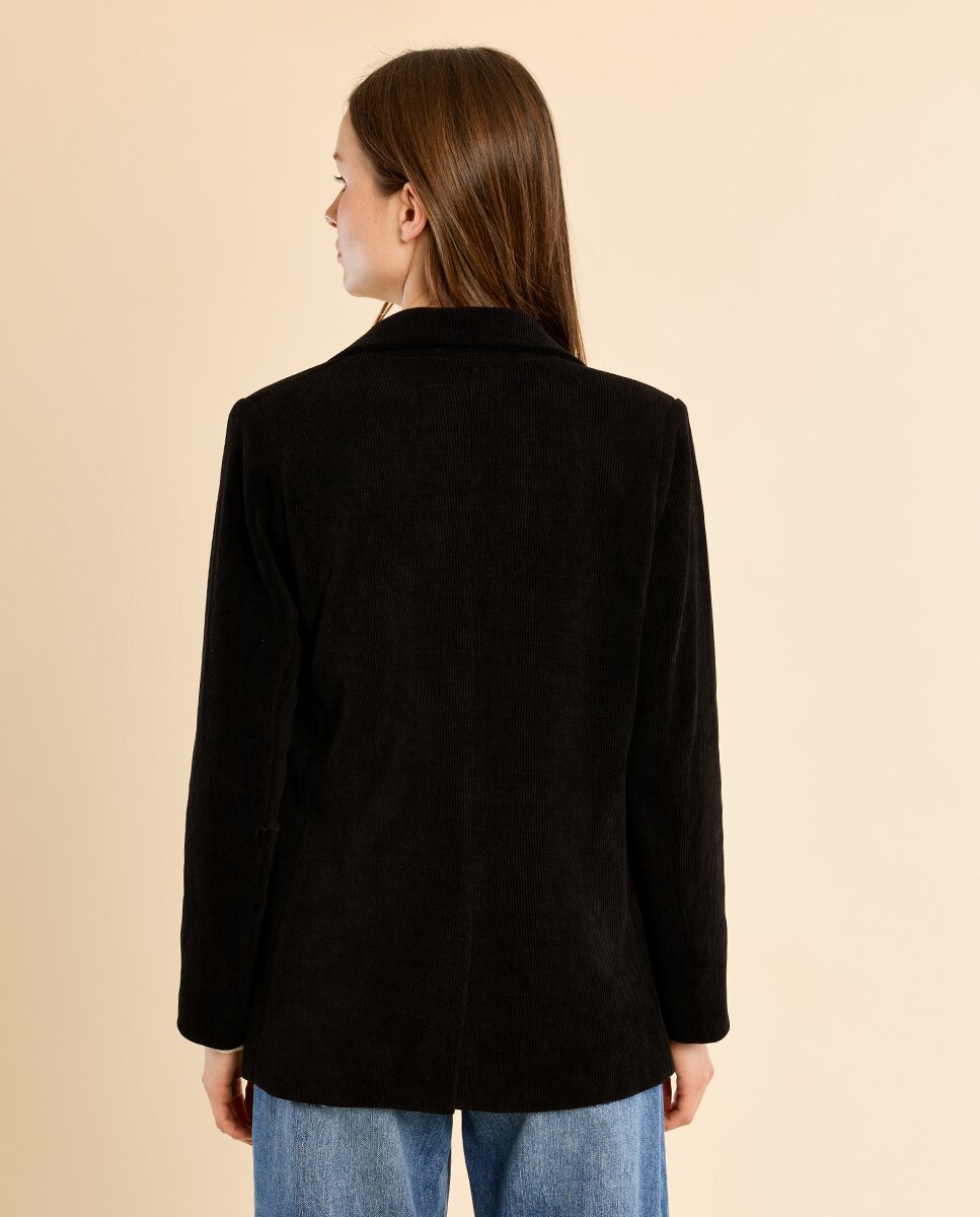 Blazer de mujer aterciopelado con cuello y solapa - Molly Bracken - Negro Negro-4