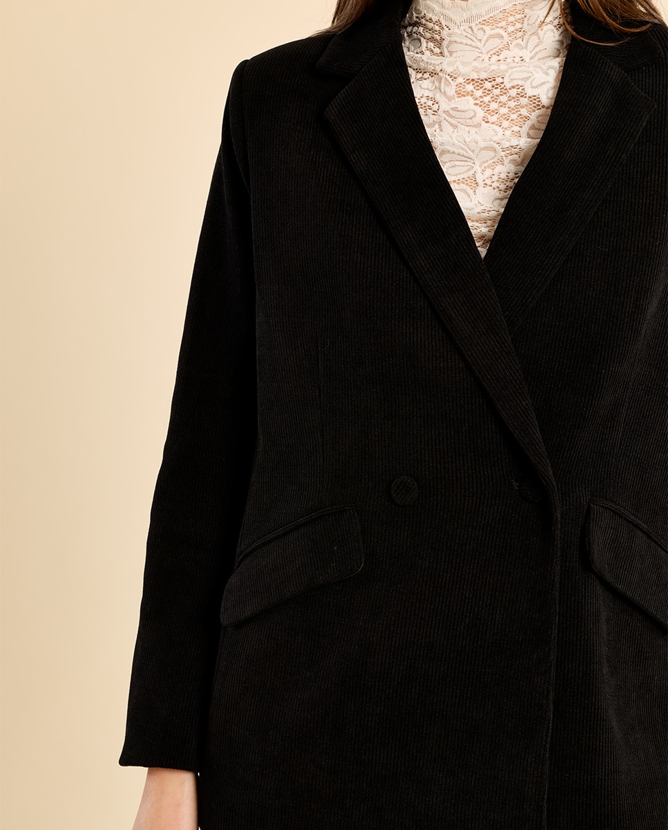 Blazer de mujer aterciopelado con cuello y solapa - Molly Bracken - Negro Negro-5