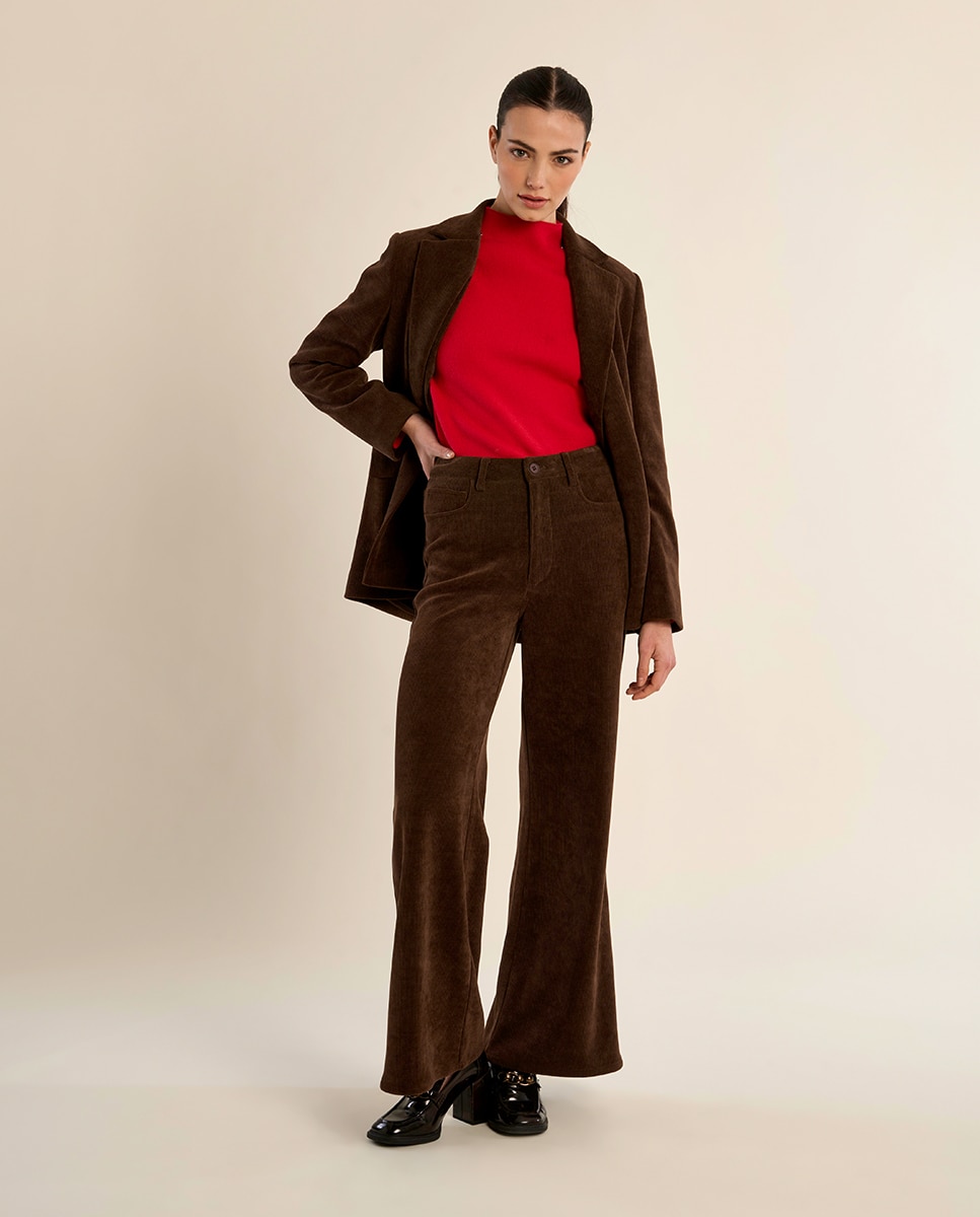 Blazer de mujer aterciopelado con cuello y solapa - Molly Bracken - Marrón chocolate Marrón chocolate-1