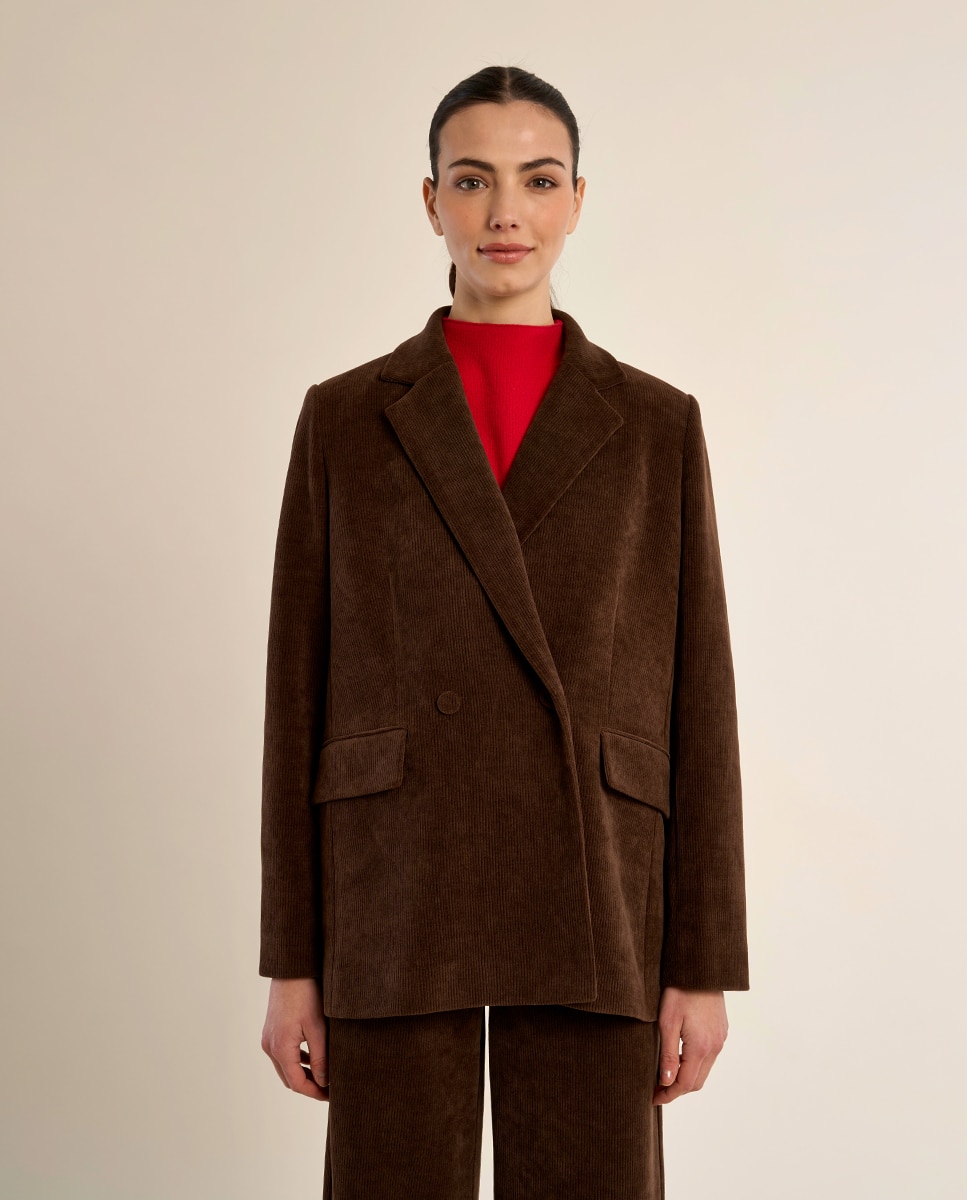 Blazer de mujer aterciopelado con cuello y solapa - Molly Bracken - Marrón chocolate Marrón chocolate-2