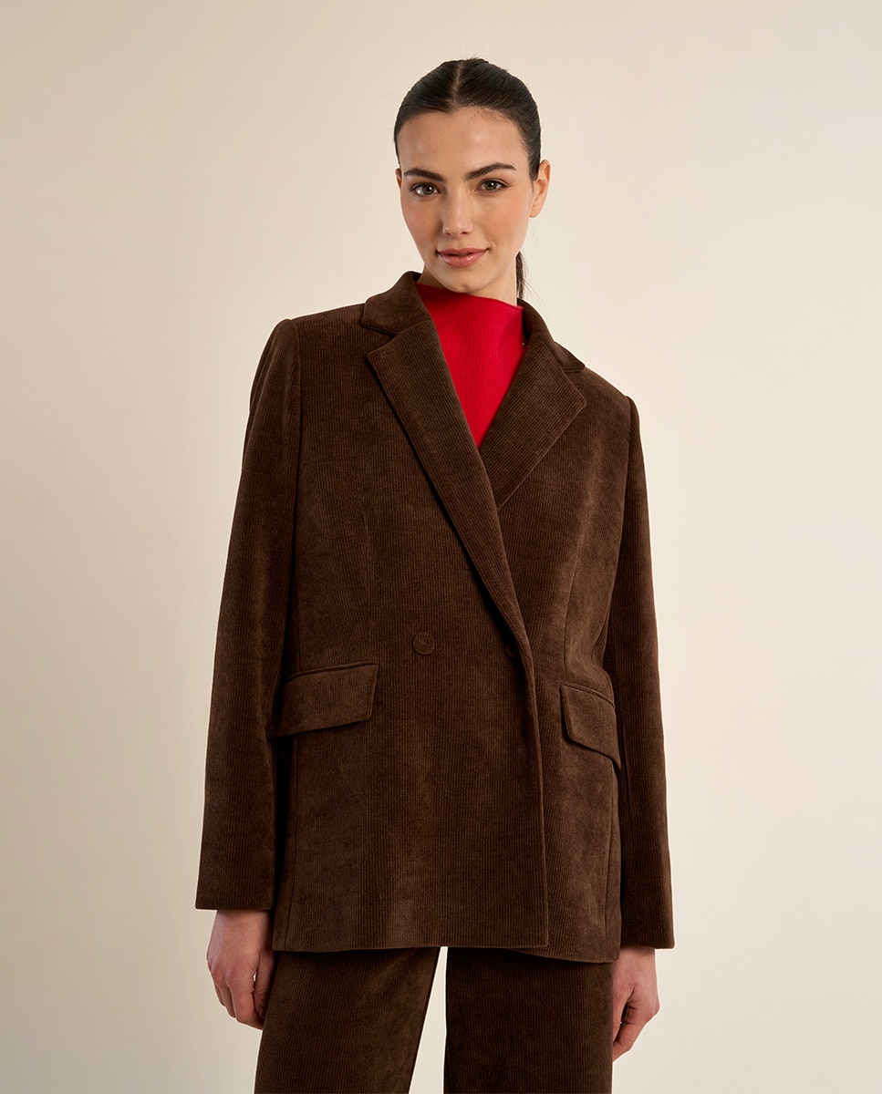 Blazer de mujer aterciopelado con cuello y solapa - Molly Bracken - Marrón chocolate Marrón chocolate-3