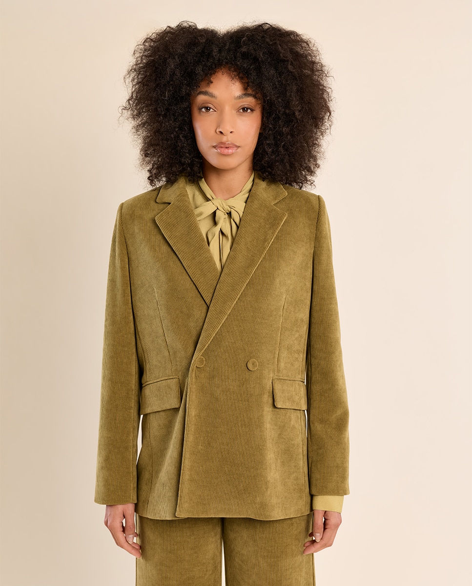 Blazer de mujer aterciopelado con cuello y solapa - Molly Bracken - Verde Oliva Verde Oliva-2