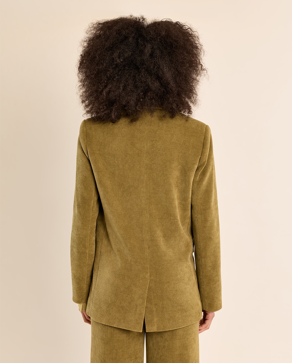Blazer de mujer aterciopelado con cuello y solapa - Molly Bracken - Verde Oliva Verde Oliva-4
