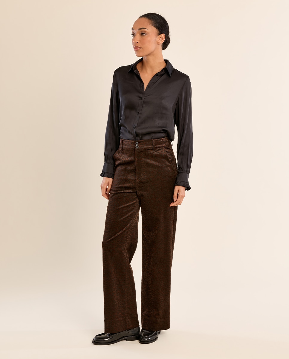 Pantalón de mujer largo con estampado - Molly Bracken - Marrón chocolate Marrón chocolate-1