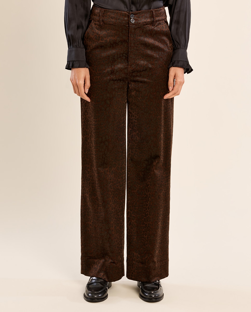 Pantalón de mujer largo con estampado - Molly Bracken - Marrón chocolate Marrón chocolate-2