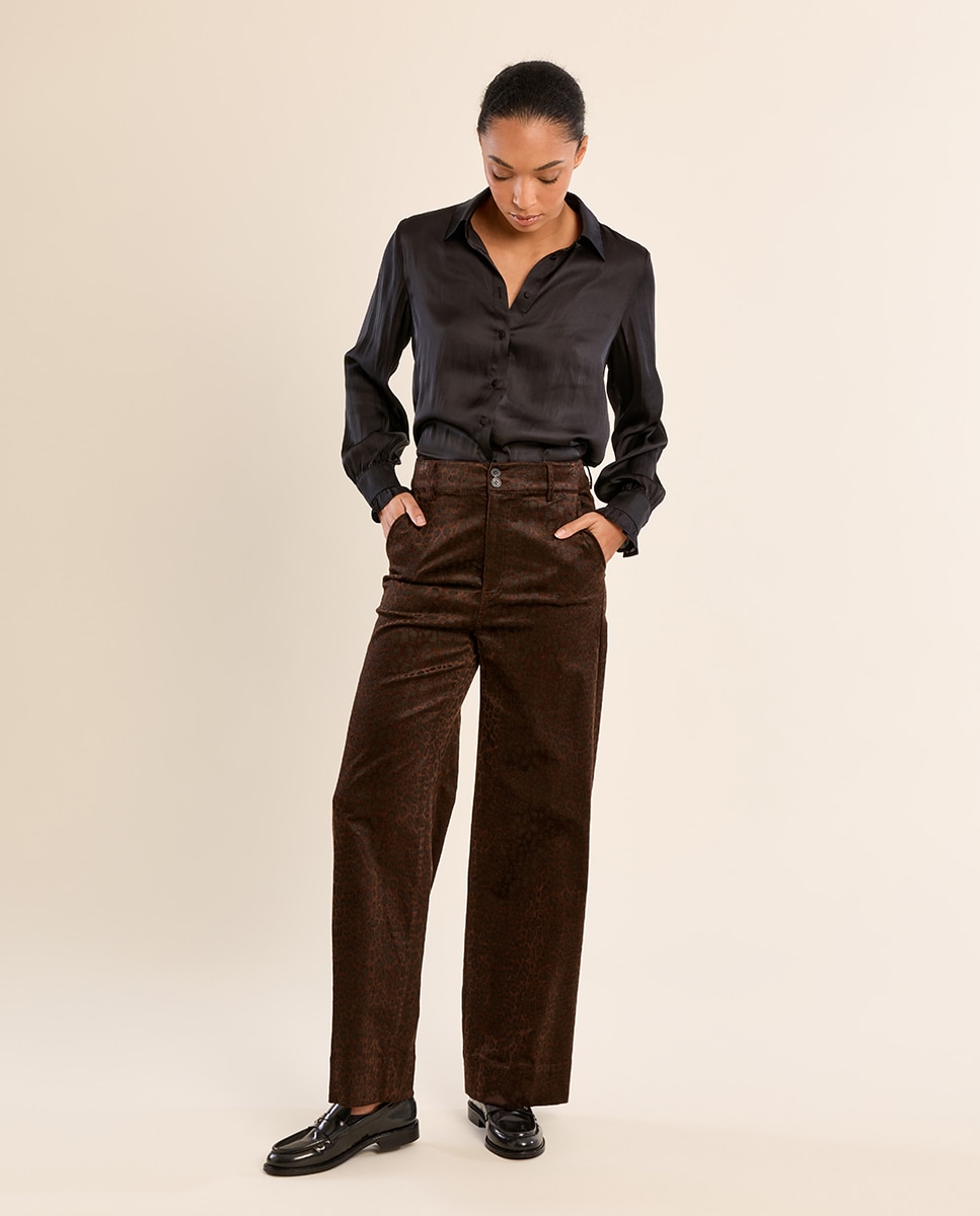 Pantalón de mujer largo con estampado - Molly Bracken - Marrón chocolate Marrón chocolate-3