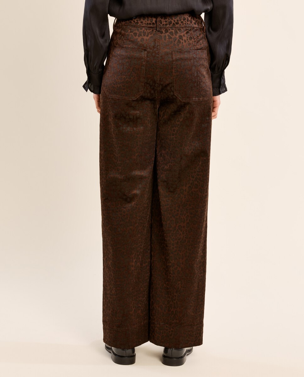 Pantalón de mujer largo con estampado - Molly Bracken - Marrón chocolate Marrón chocolate-4
