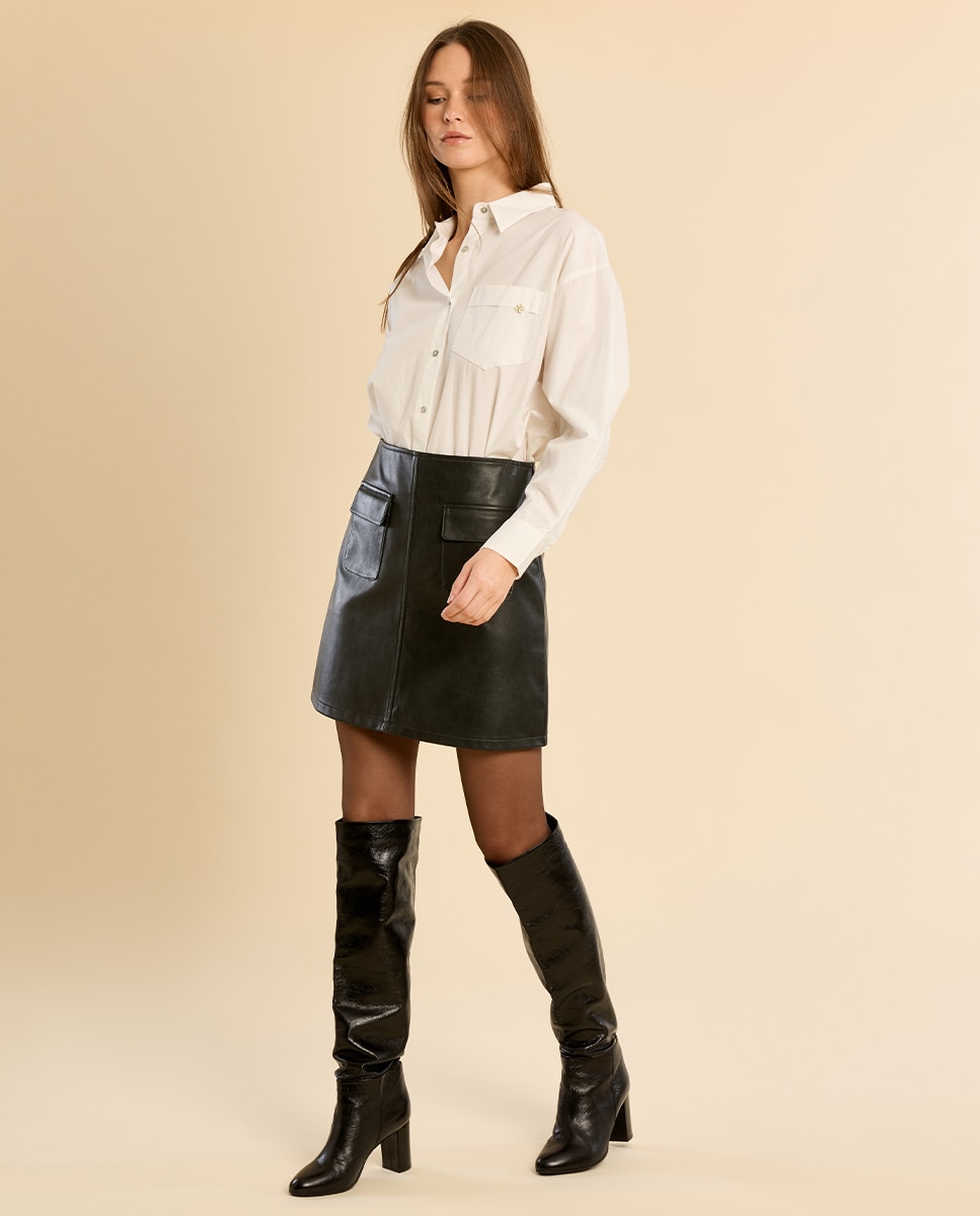Falda corta efecto cuero - Molly Bracken - Negro Negro-1