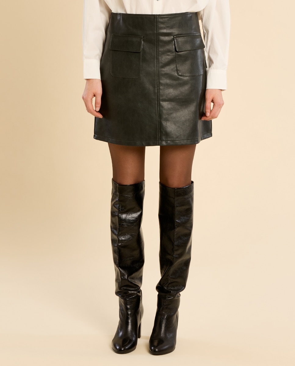 Falda corta efecto cuero - Molly Bracken - Negro Negro-2