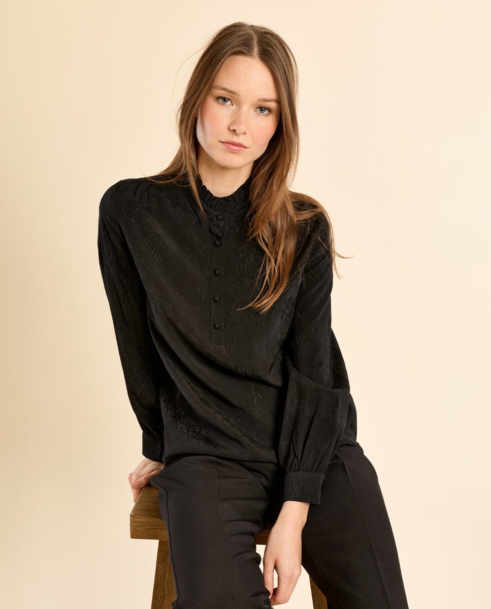 Camisa de mujer de manga larga con estampado - Molly Bracken - Negro Negro-3