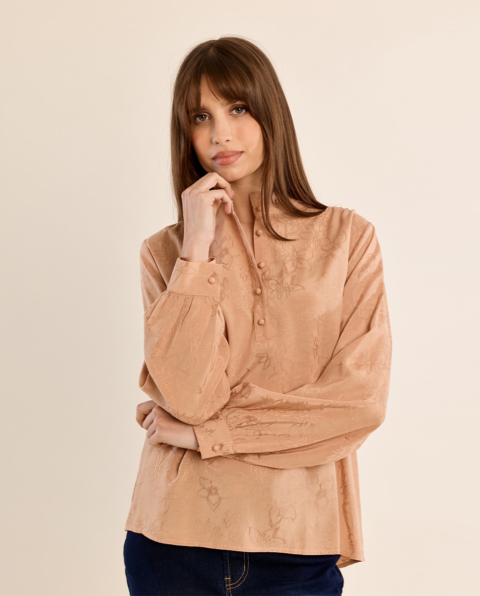 Camisa de mujer de manga larga con estampado - Molly Bracken - Camel Camel-3
