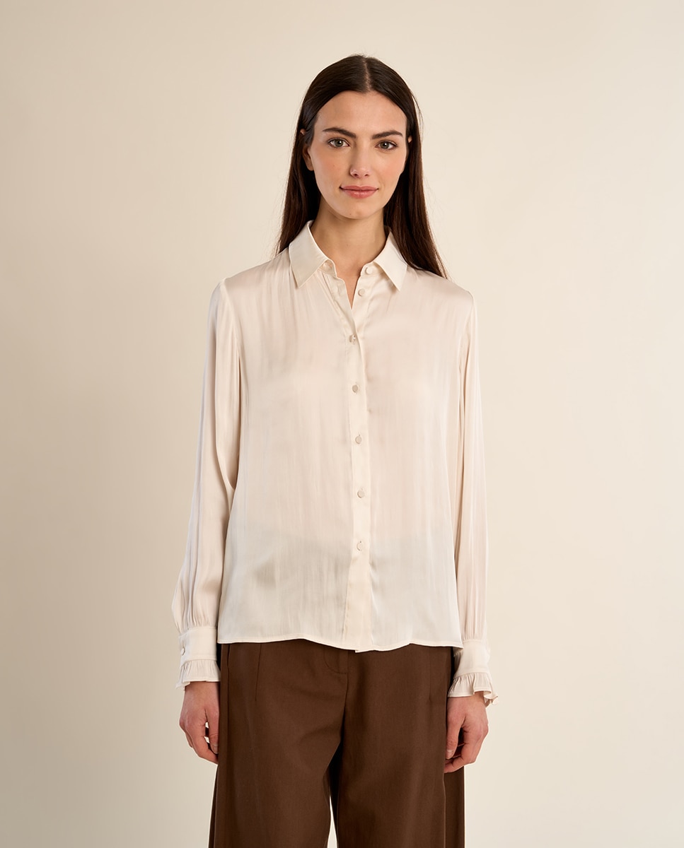 Imagen 2 de Camisa de mujer de manga larga satinada - Molly Bracken - Crudo Crudo