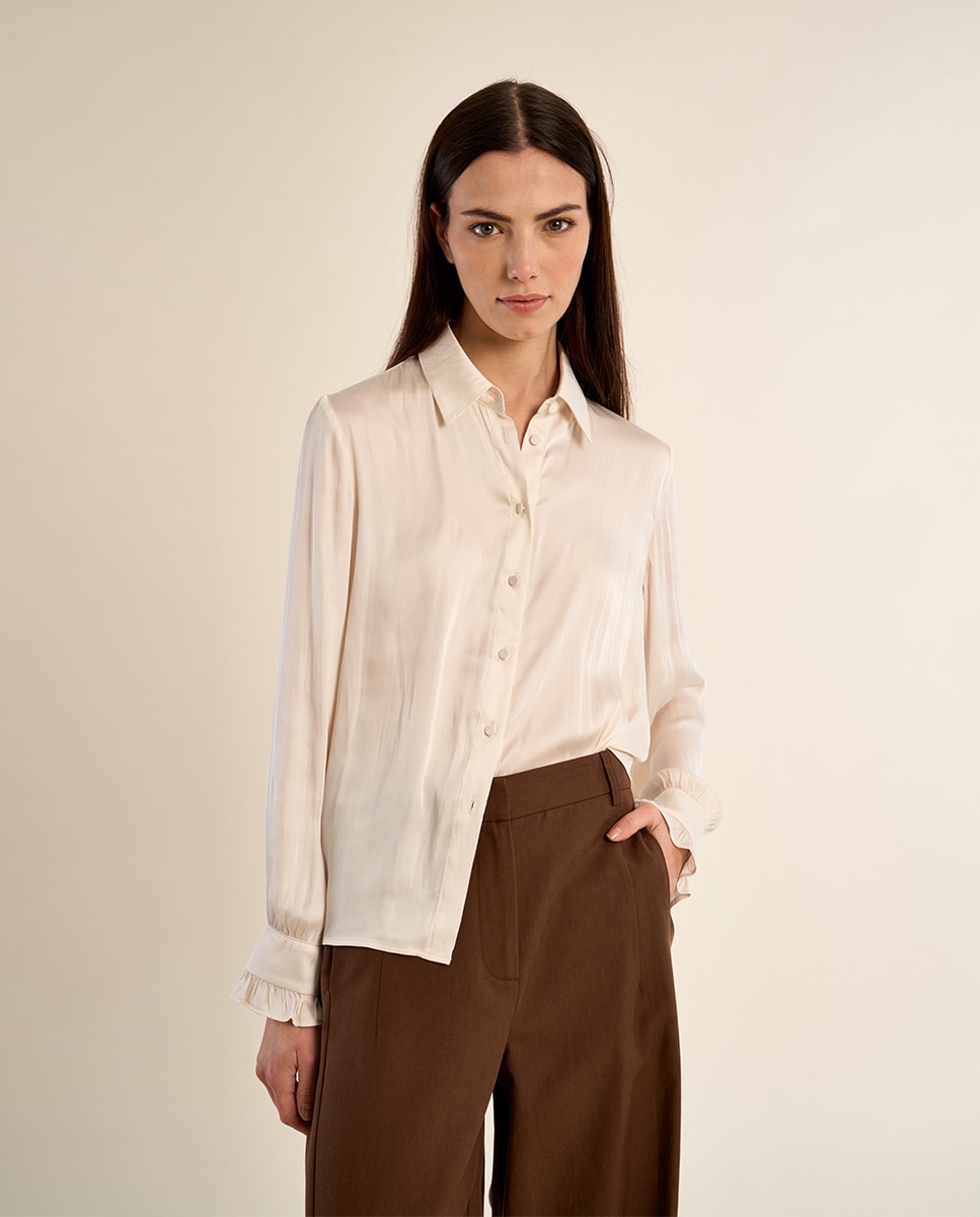Imagen 3 de Camisa de mujer de manga larga satinada - Molly Bracken - Crudo Crudo