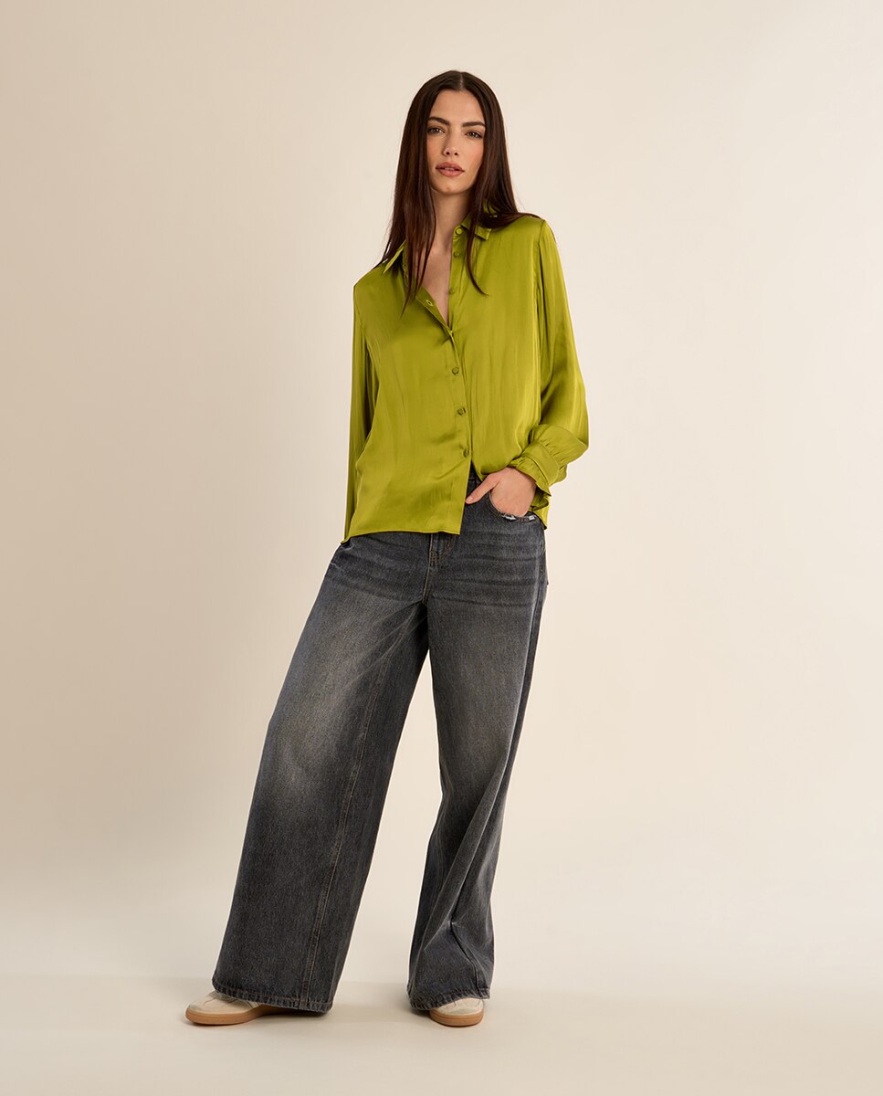 Camisa de mujer de manga larga satinada - Molly Bracken - Verde Verde-1