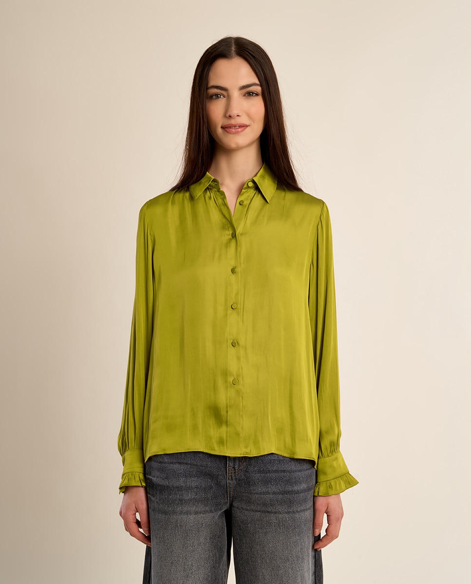 Camisa de mujer de manga larga satinada - Molly Bracken - Verde Verde-2
