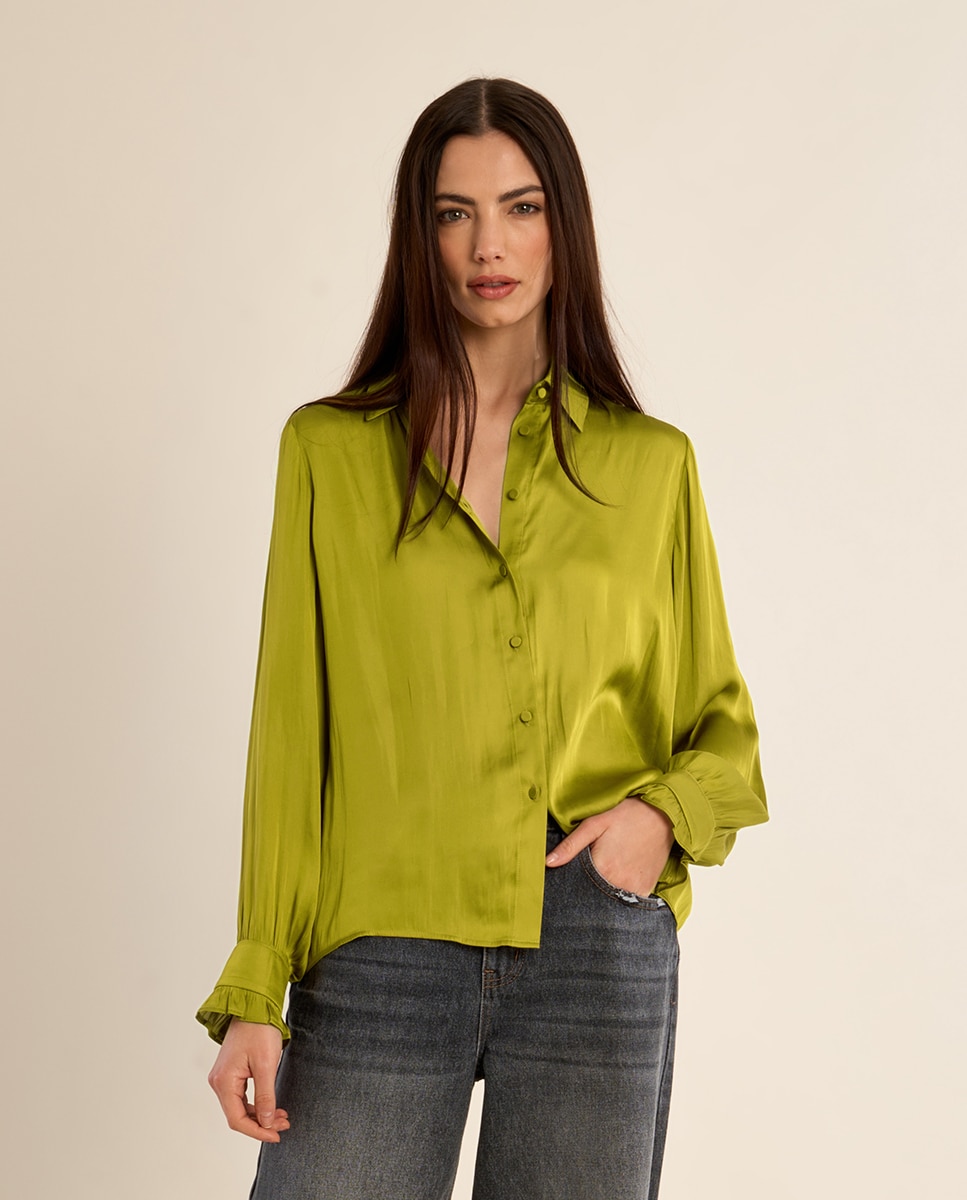 Camisa de mujer de manga larga satinada - Molly Bracken - Verde Verde-3