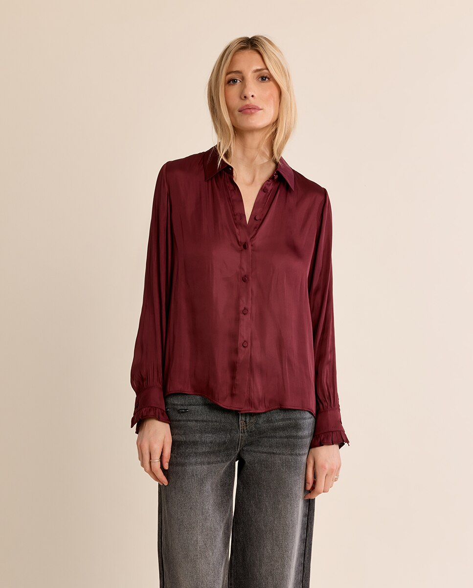 Camisa de mujer de manga larga satinada - Molly Bracken - Burdeos Burdeos-2