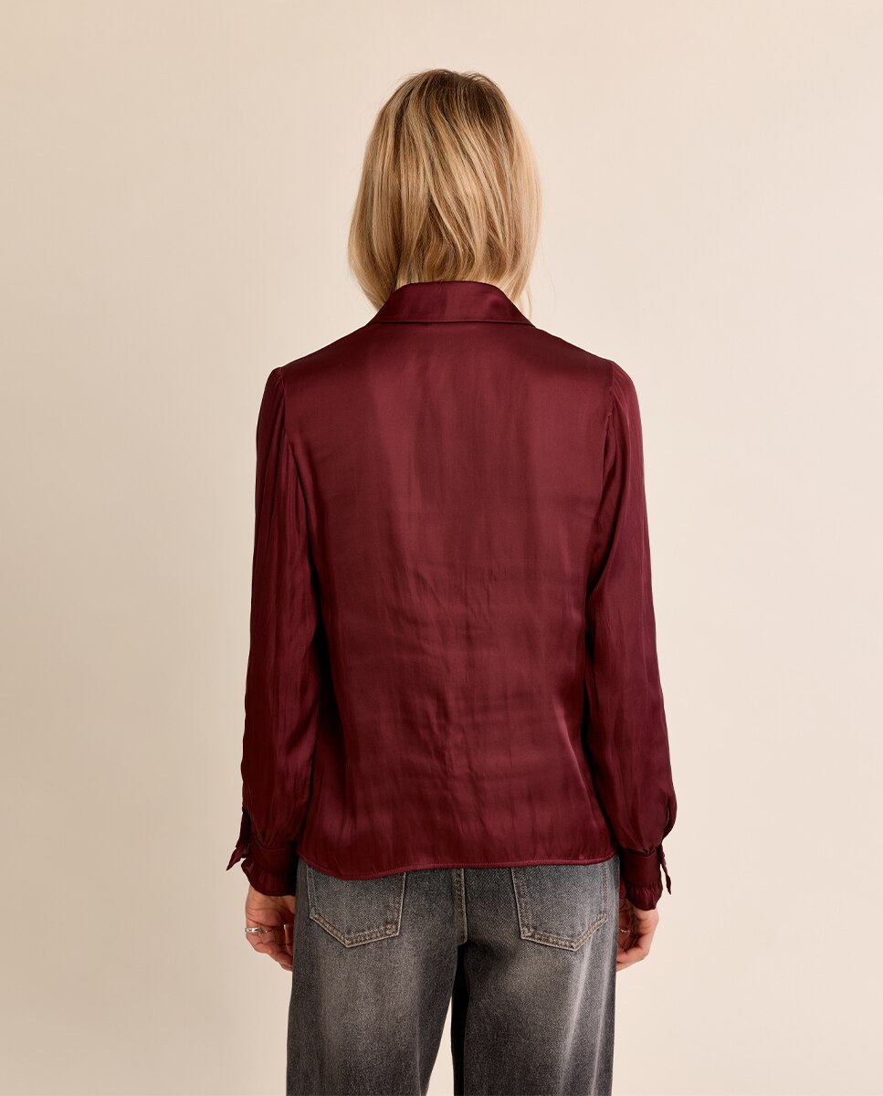 Camisa de mujer de manga larga satinada - Molly Bracken - Burdeos Burdeos-4