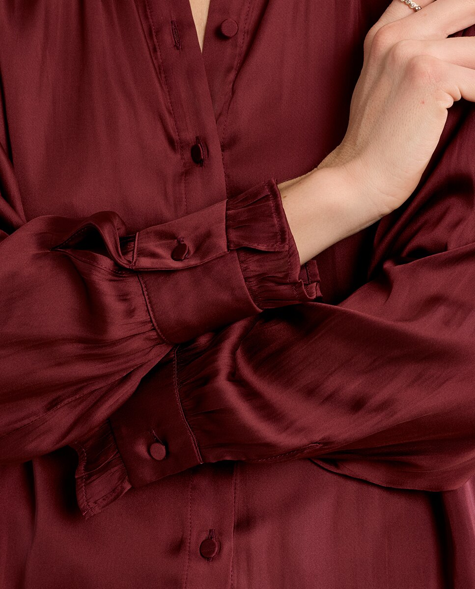 Camisa de mujer de manga larga satinada - Molly Bracken - Burdeos Burdeos-5