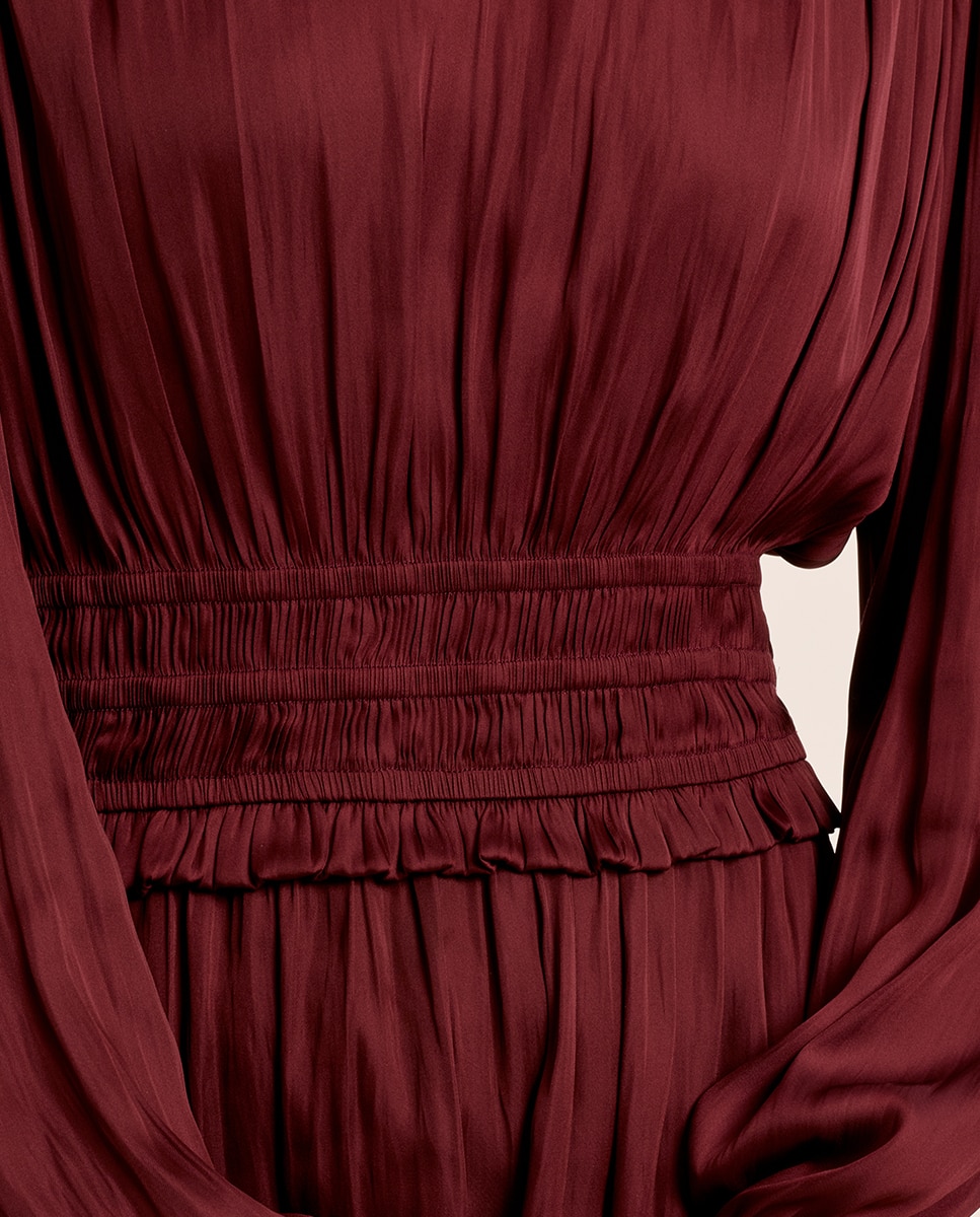 Vestido corto satinado con volantes - Molly Bracken - Burdeos Burdeos-5