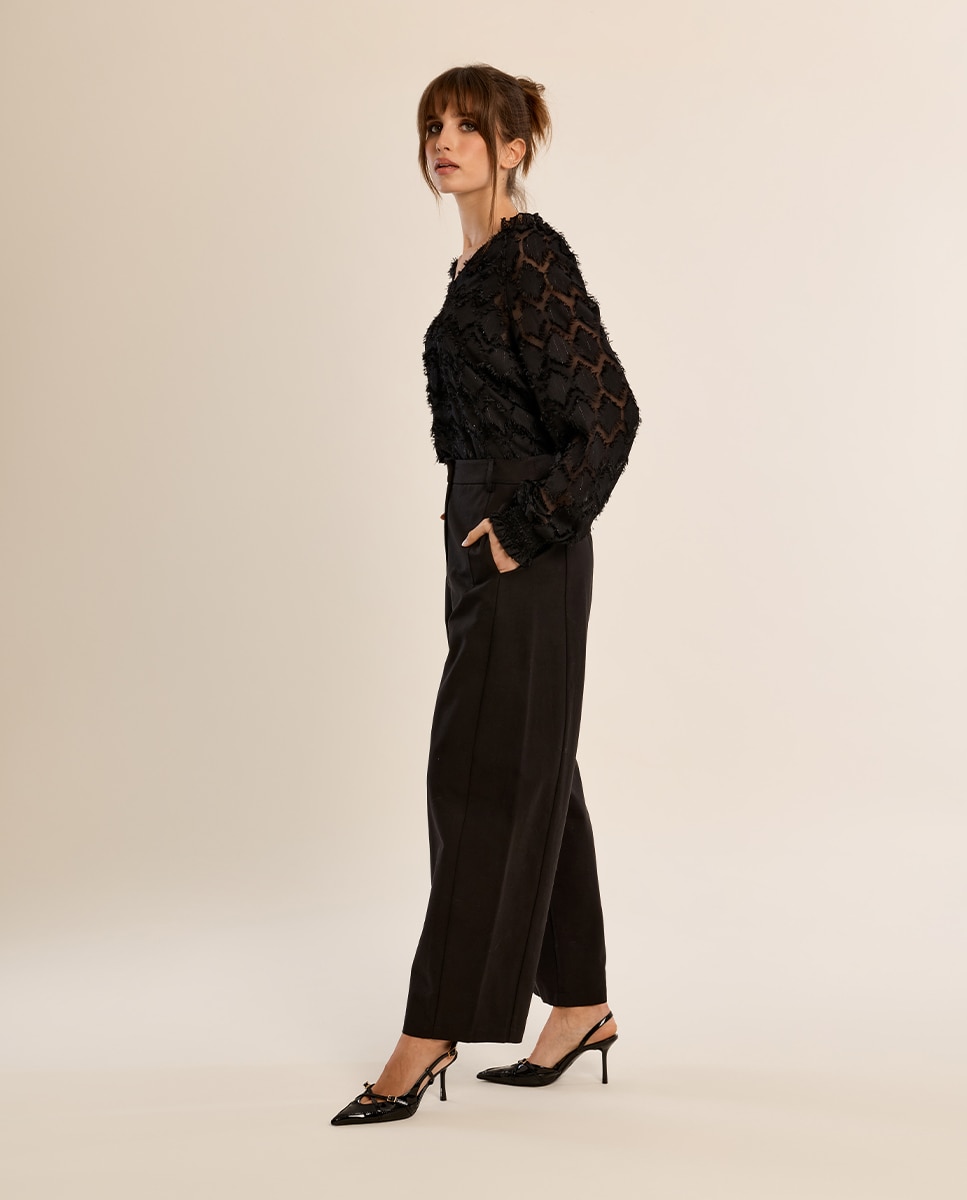 Pantalón de mujer largo estilo barrel - Molly Bracken - Negro Negro-1